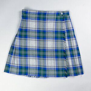 Plaid Pleated Skirt | Vintage 90's School Girl Short Pleated Skirt | Blue Grey